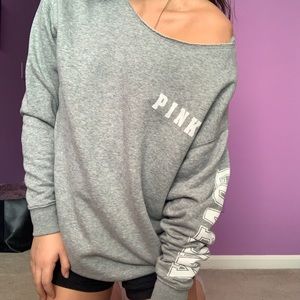 ❌SOLD❌ Off The Shoulder Grey Pink VS Crewneck